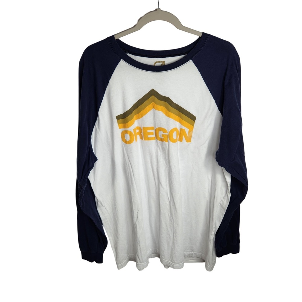 Grafletics Oregon Mt Hood Graphic Raglan T-shirt Size XXL White Navy Yellow PNW